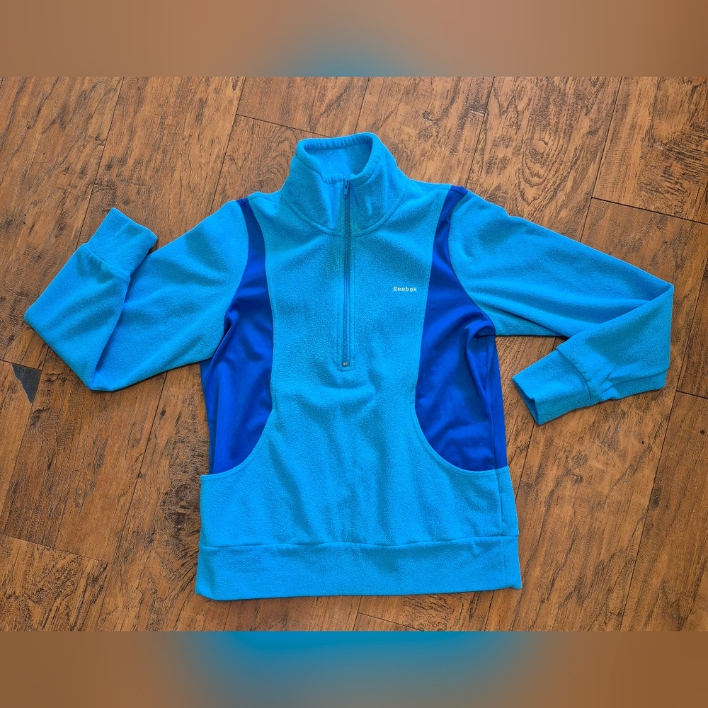 Wmns reebok pull over quarter zip fleece jacket pockets hi neck retro look sz M
